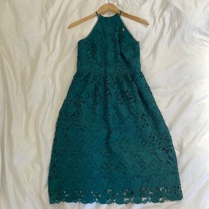 Green lace halter midi dress